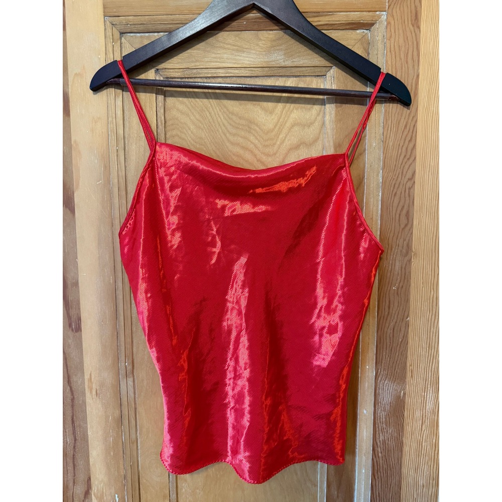 Deena Vintage Red Satin Camisole Top Y2K Spaghetti Strap Square Neck Size 34